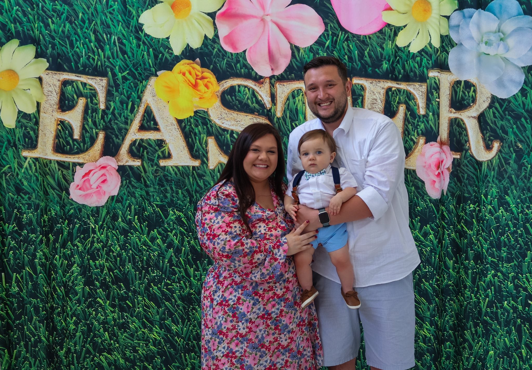 Easter Decorations Background Easter Eggs Spring Flowers Green Grass Backdrop UK LV-1380