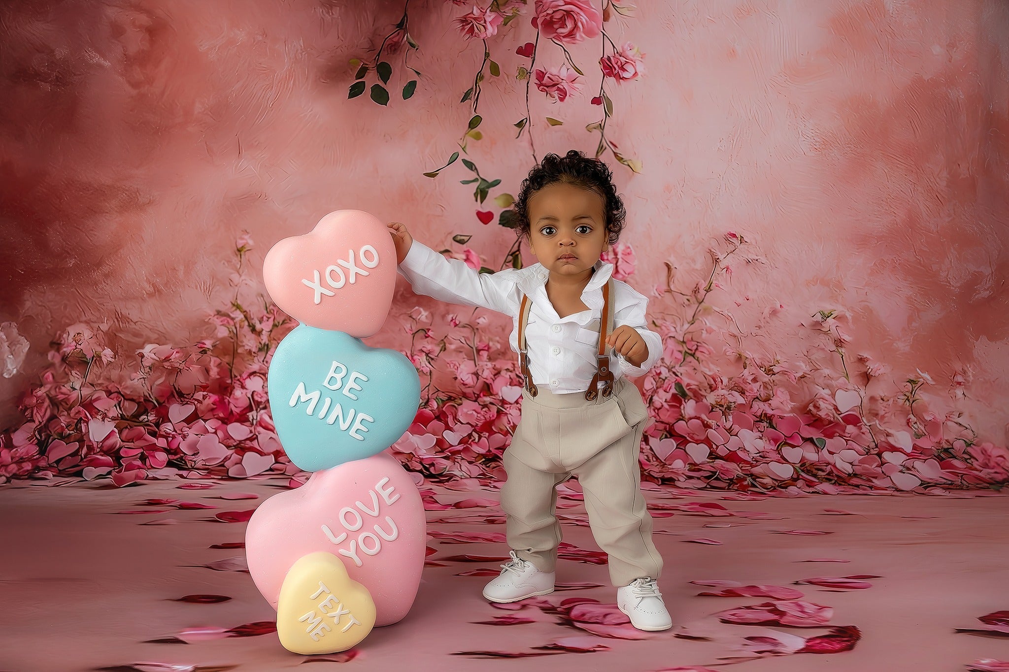 Flower Wall Backdrop Pink Rose Floral Hearts Backdrop Floral Backdrop UK MRR9-52