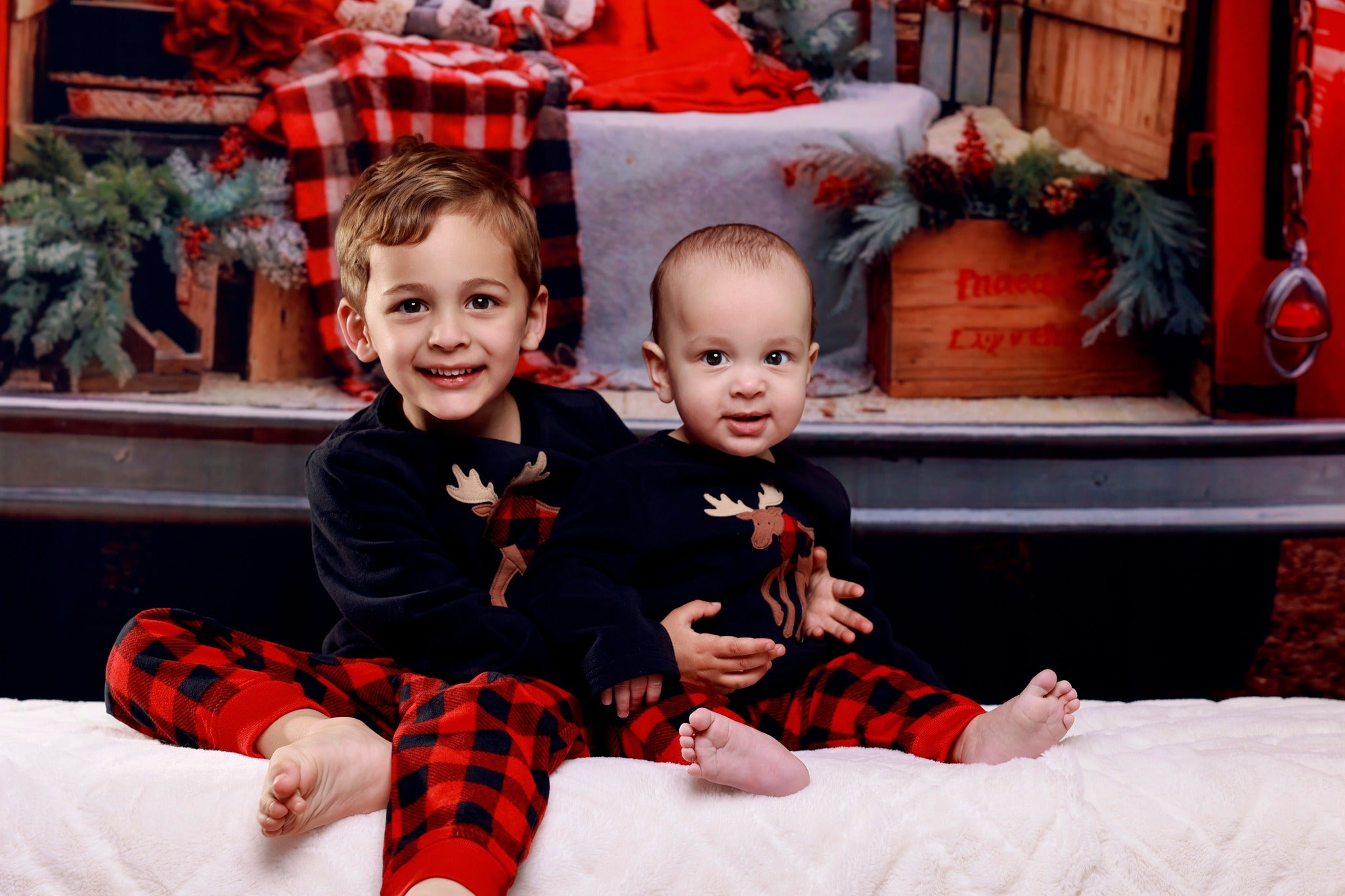 Santa's Christmas Tree Farm Red Truck Backdrop UK M11-60