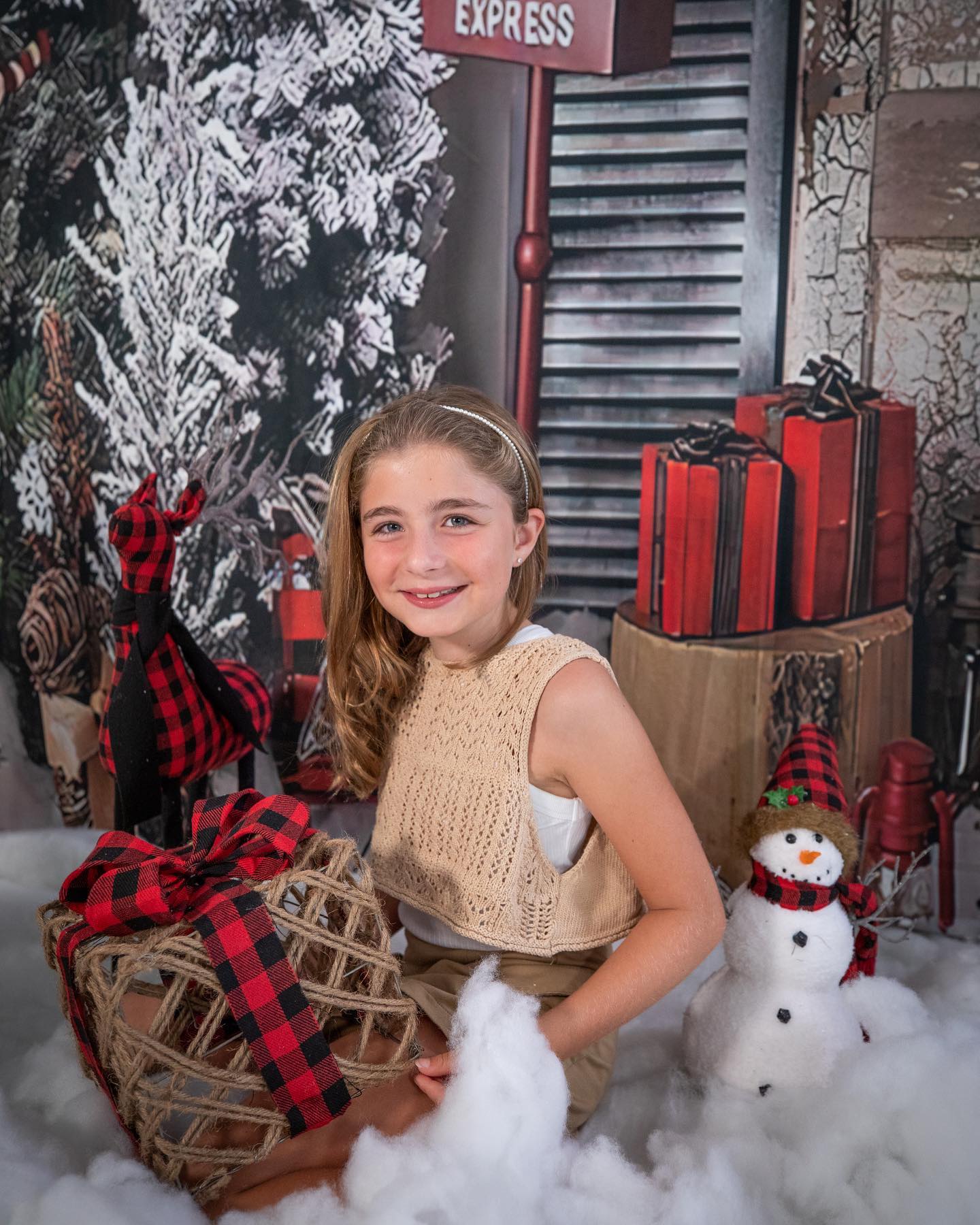 Christmas Trees Red Postbox Christmas backdrop UK Decorated House Background GX-1033