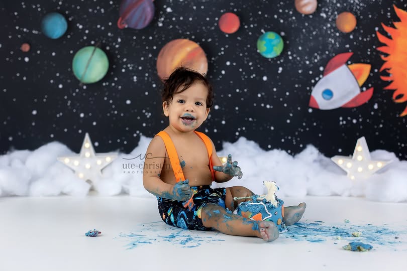 Cake Smash Backdrop Rocket Adventure Colorful Planets Starlight Birthday Backdrop UK MRR9-62