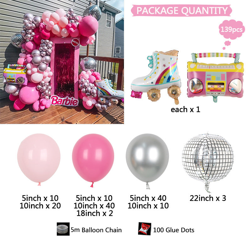 Pink Skateboarder Sound Vintage Style Girl Birthday Party Balloon Decoration BA38