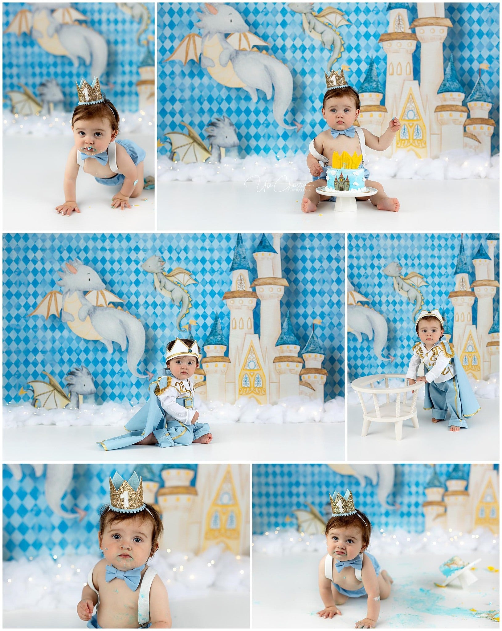 Castle Backdrop Flying Dragons Blue Castle Clouds Newborn Photography Backdrop UK MRR9-44