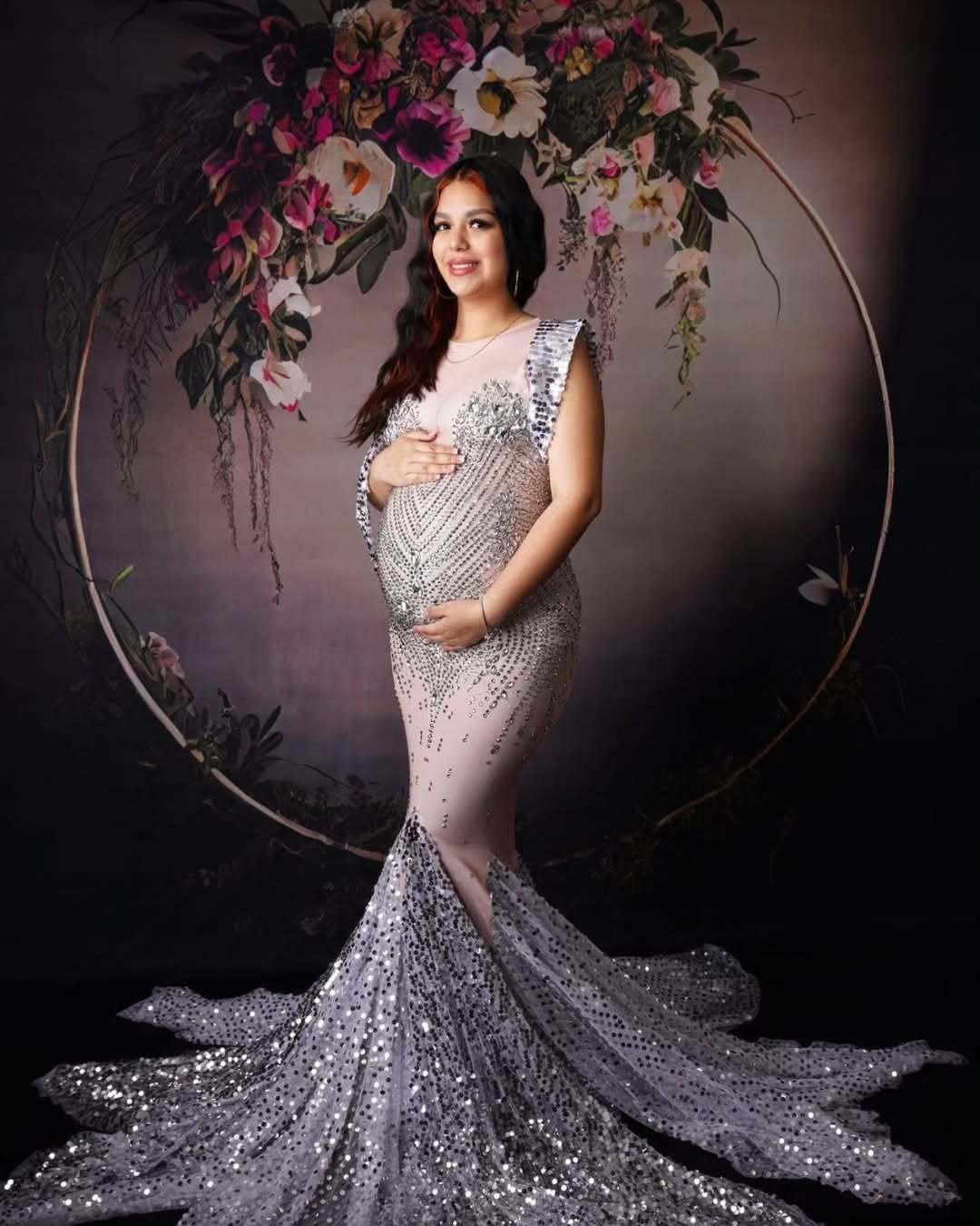 Abstract Textured Flower Garland Backdrop UK M5-61