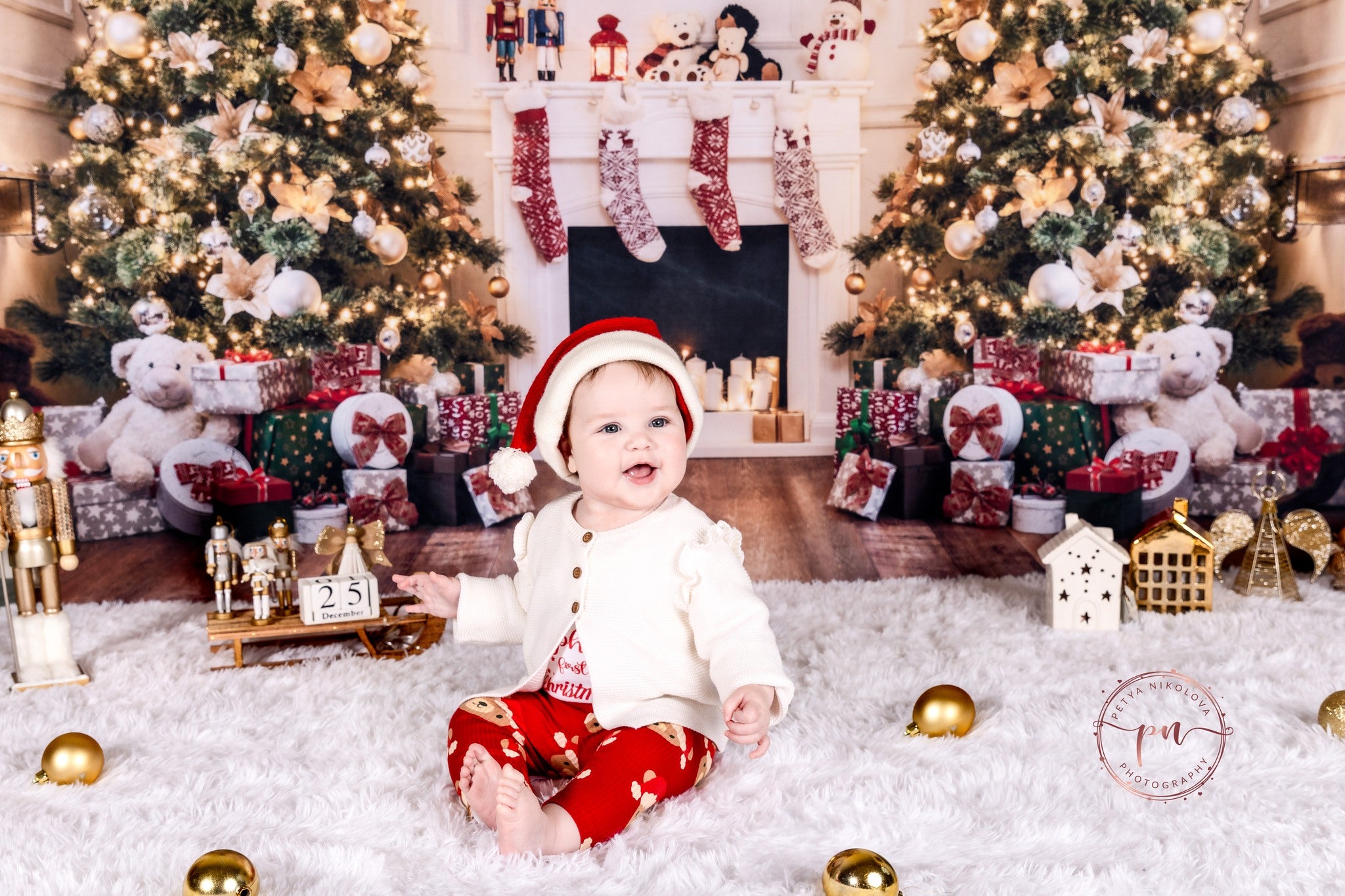 Xmas Tree Decoration Fireplace Backdrop D989