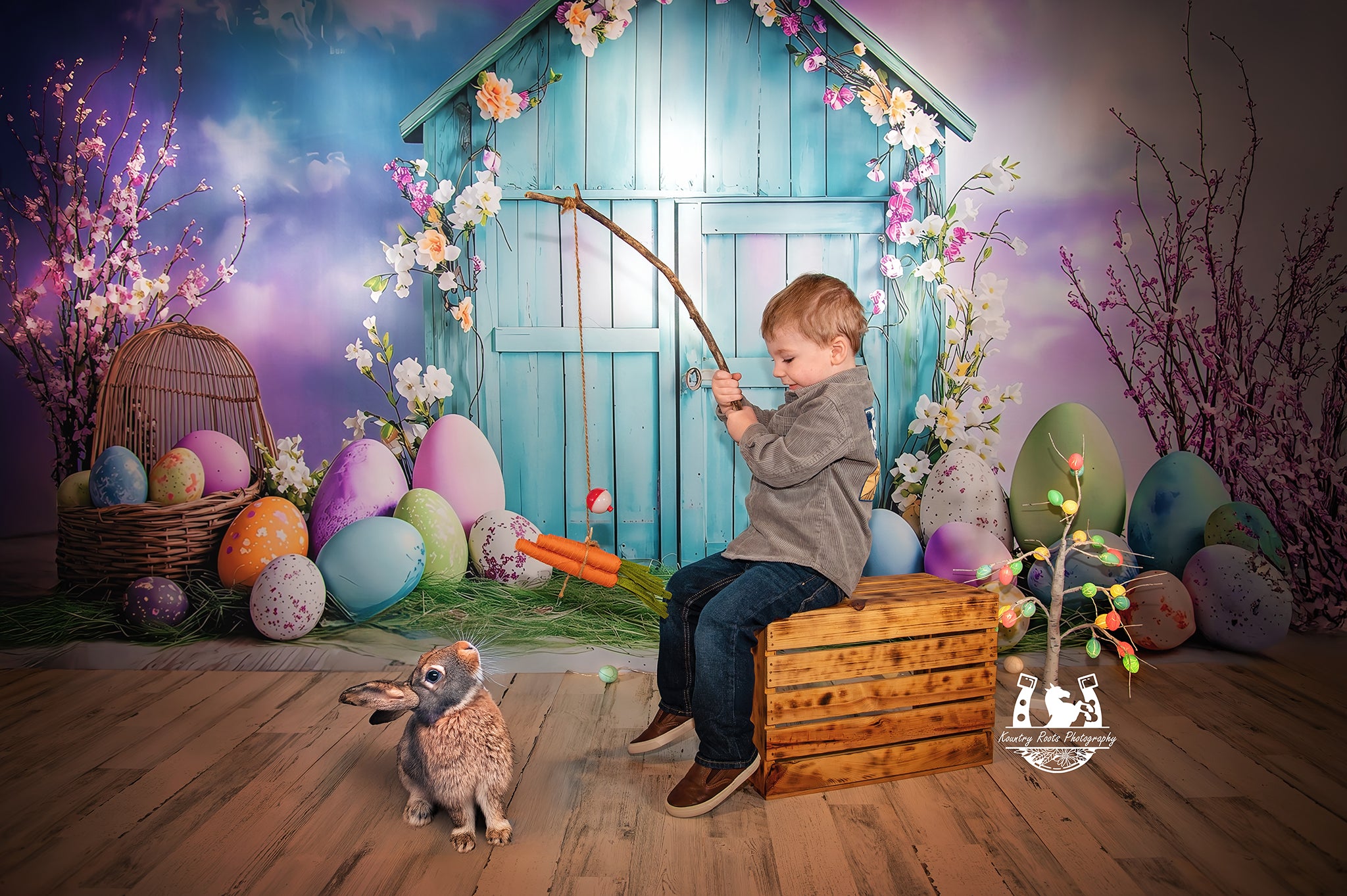 Easter Egg Backdrop Vibrant Blue Egg Hut Backdrop UK BRP1-289