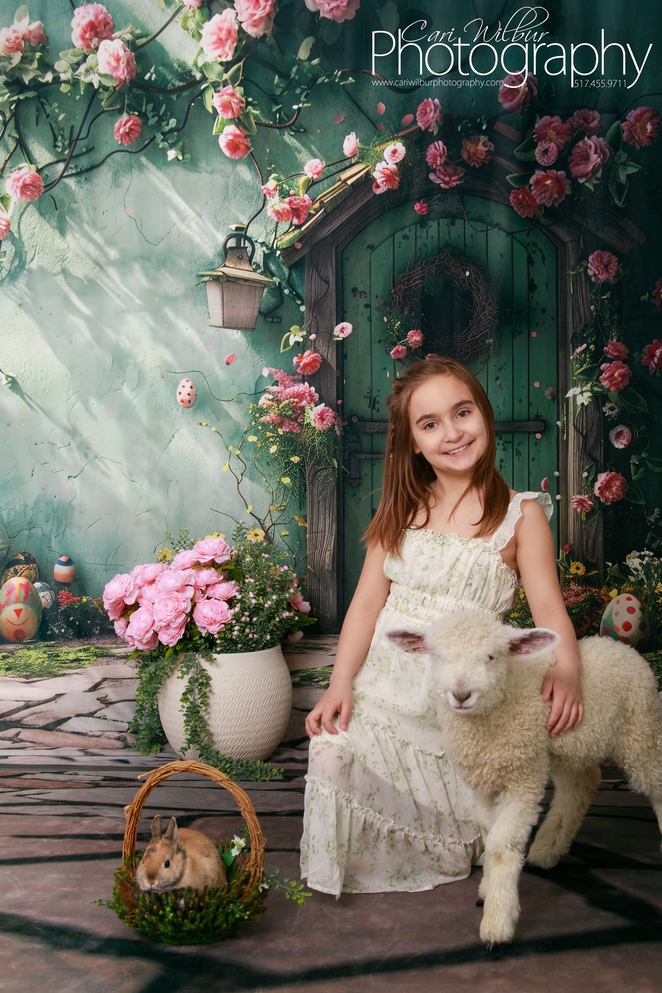 Backdrop With Flowers Green Door Wreath Backdrop UK BRP12-557