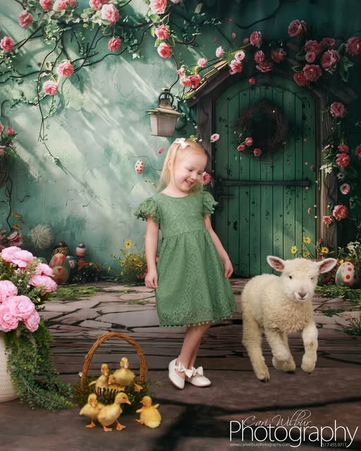 Backdrop With Flowers Green Door Wreath Backdrop UK BRP12-557