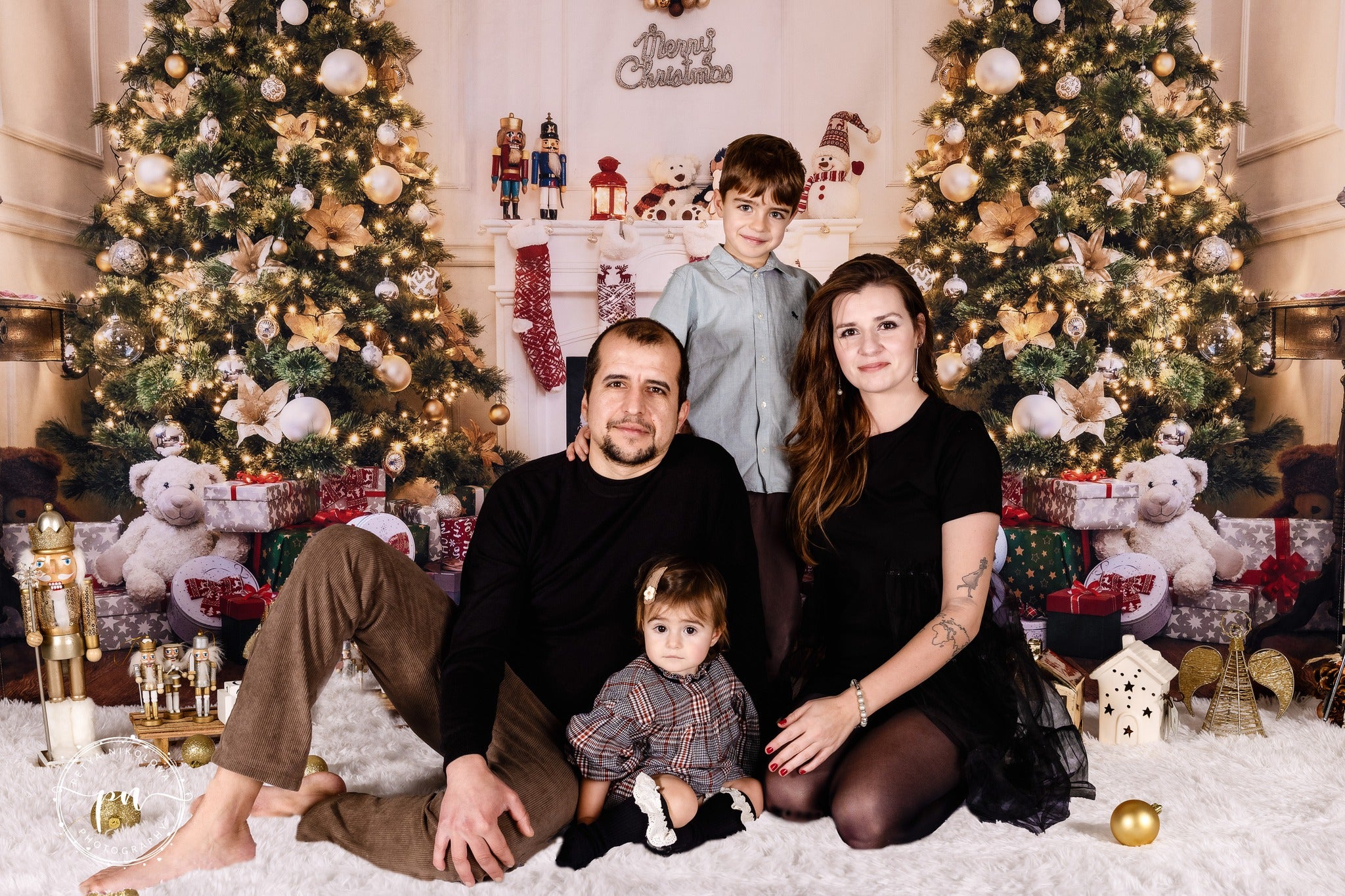 Xmas Tree Decoration Fireplace Backdrop D989