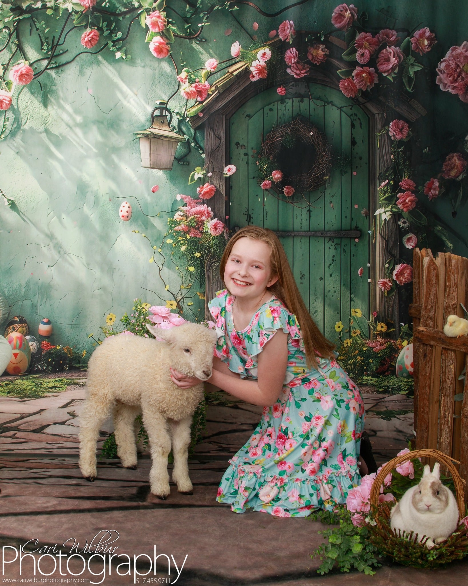 Backdrop With Flowers Green Door Wreath Backdrop UK BRP12-557