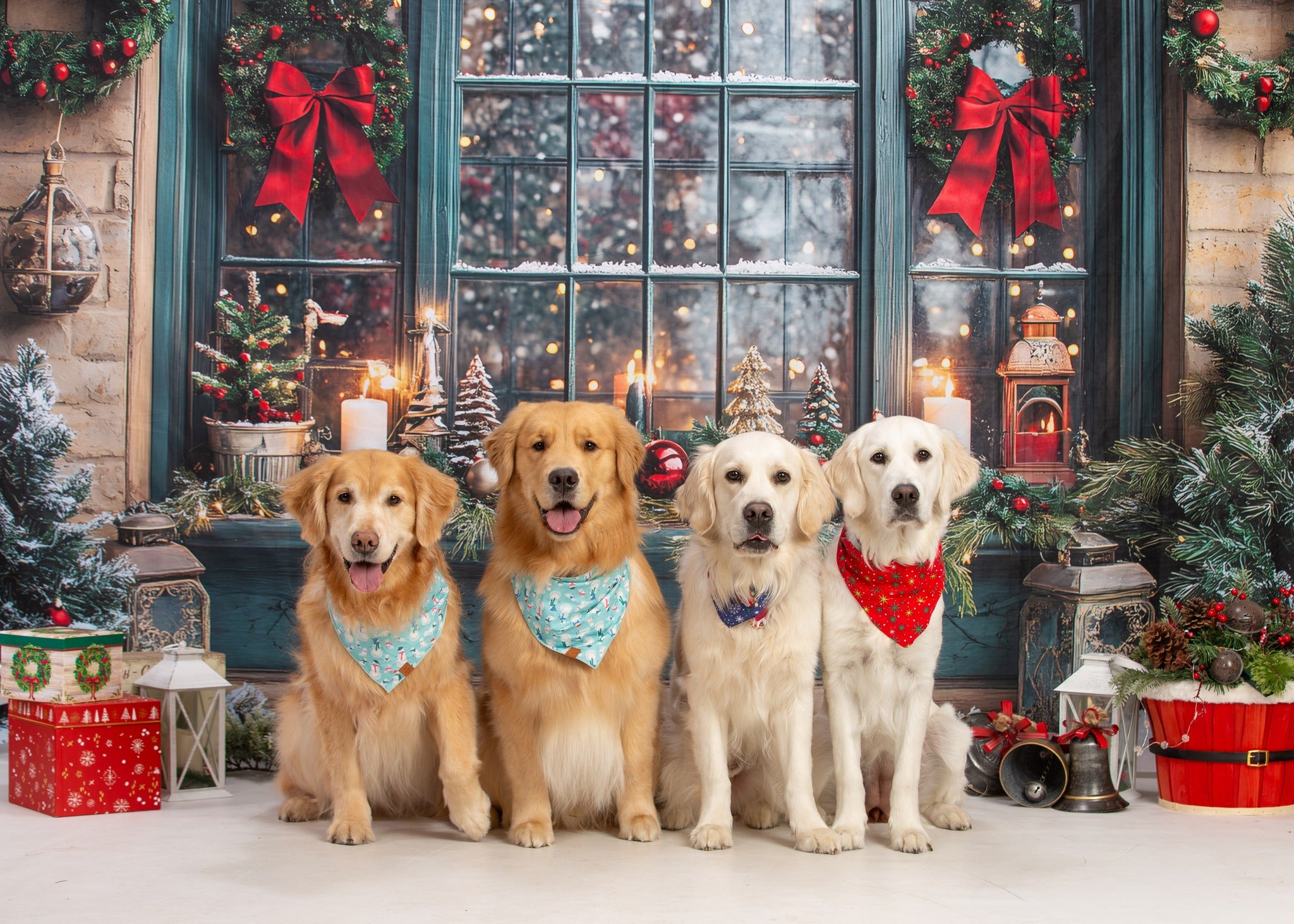 Christmas Wreath Glowing Window Backdrop UK RR8-109