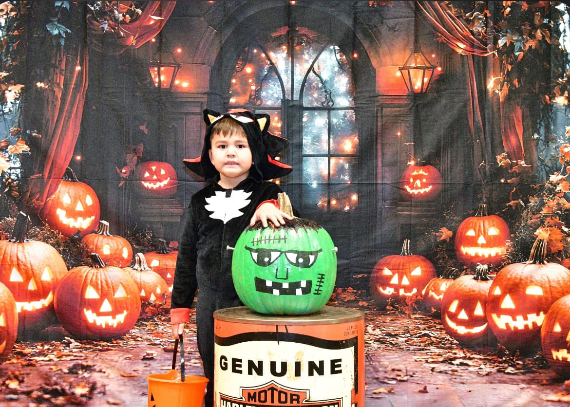 Halloween Glowing Pumpkin Lanterns Backdrop UK RR8-372