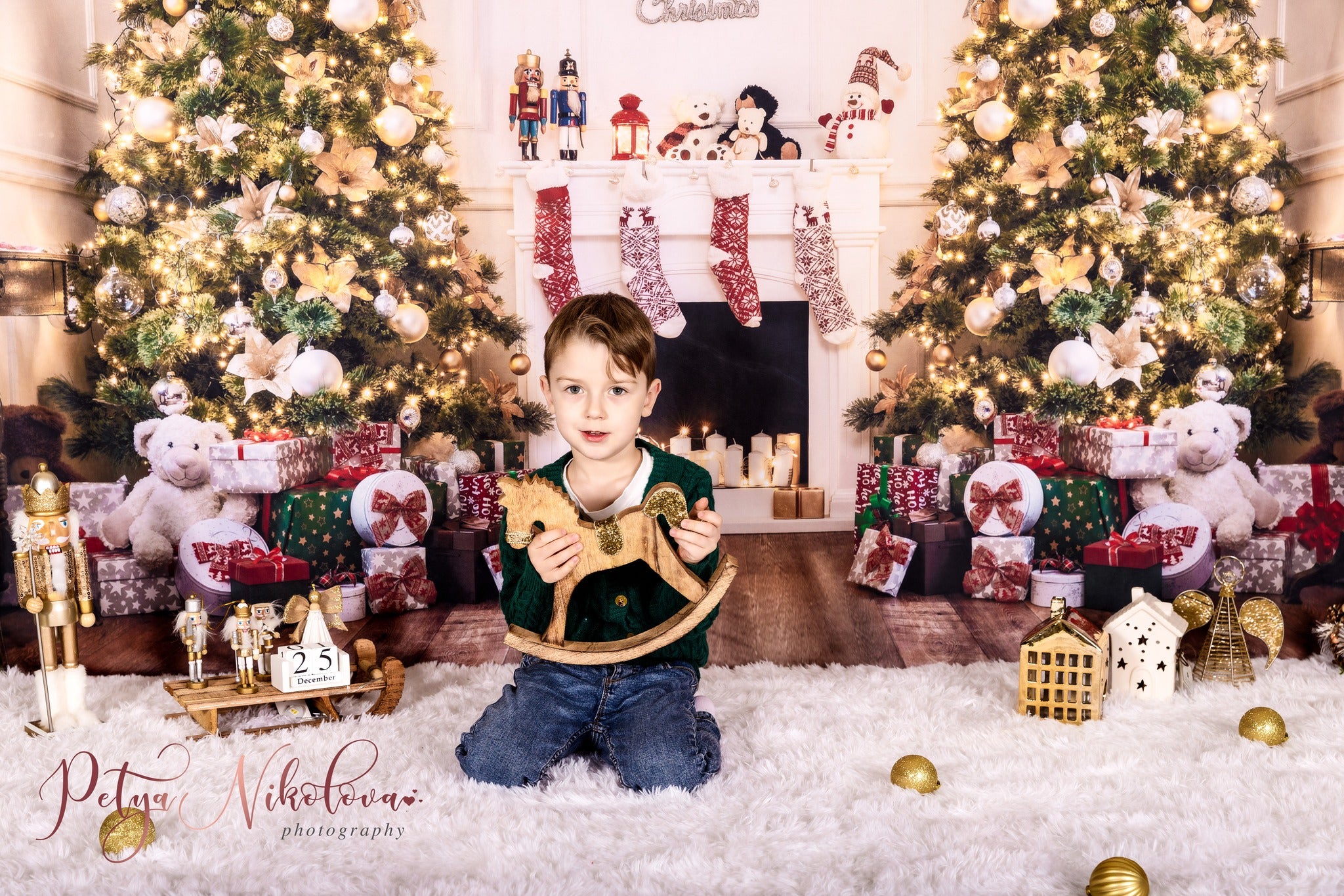 Xmas Tree Decoration Fireplace Backdrop D989