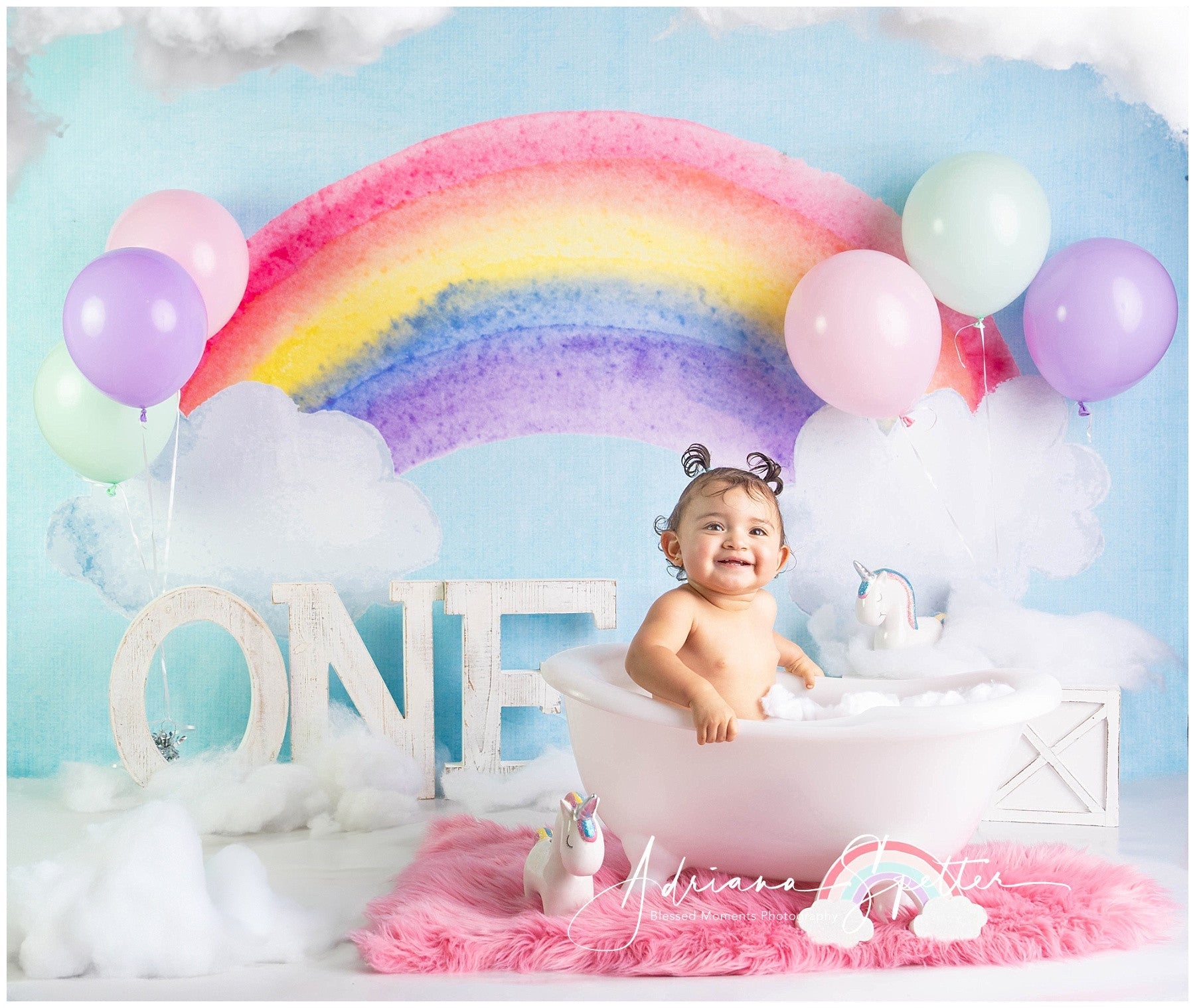 Smash Cake Backdrop Colorful Rainbow Sky Birthday Backdrops UK MRR10-18