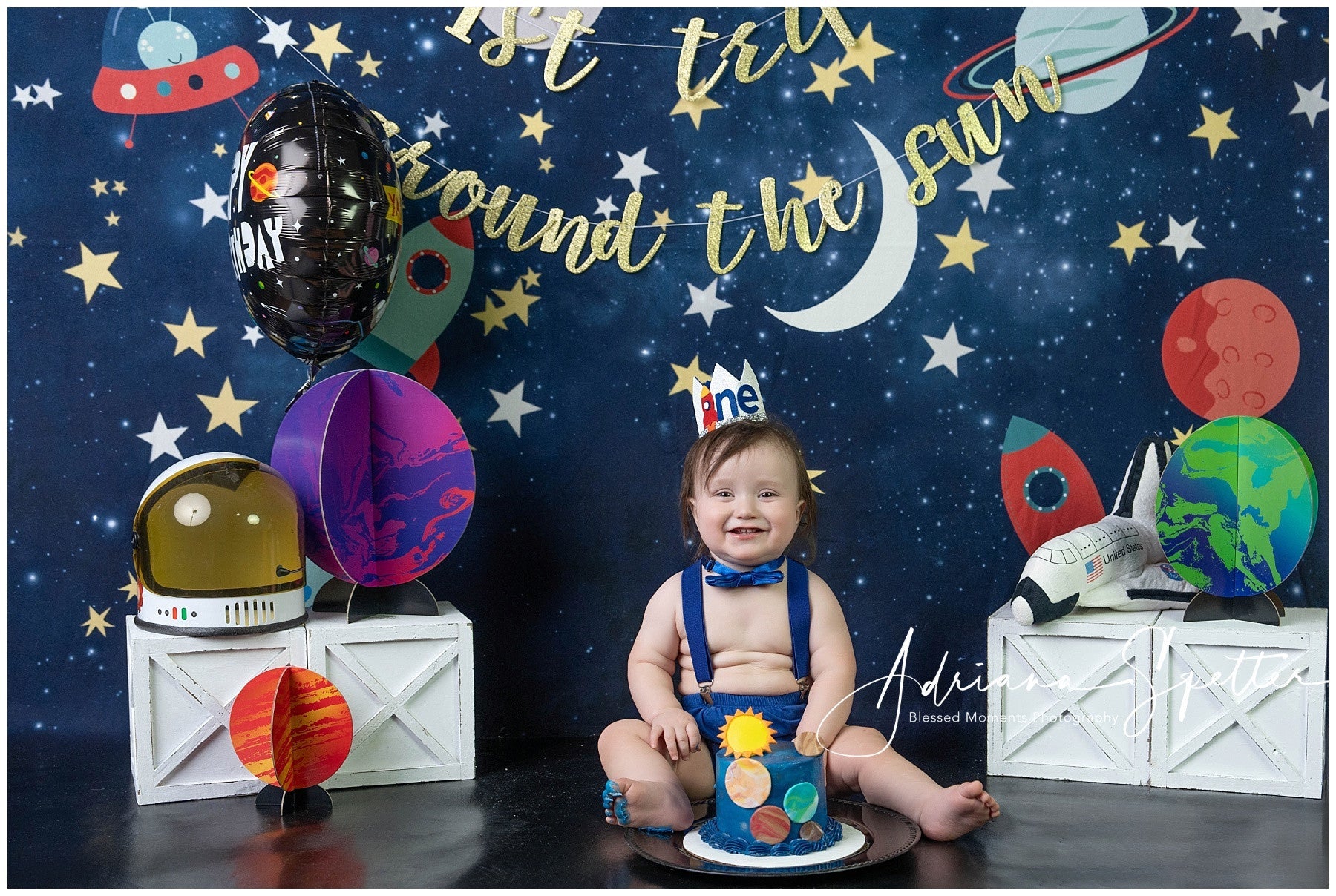 Cake Smash Backdrop Space Adventure Rocket Stars Birthday Backdrop UK MRR10-16