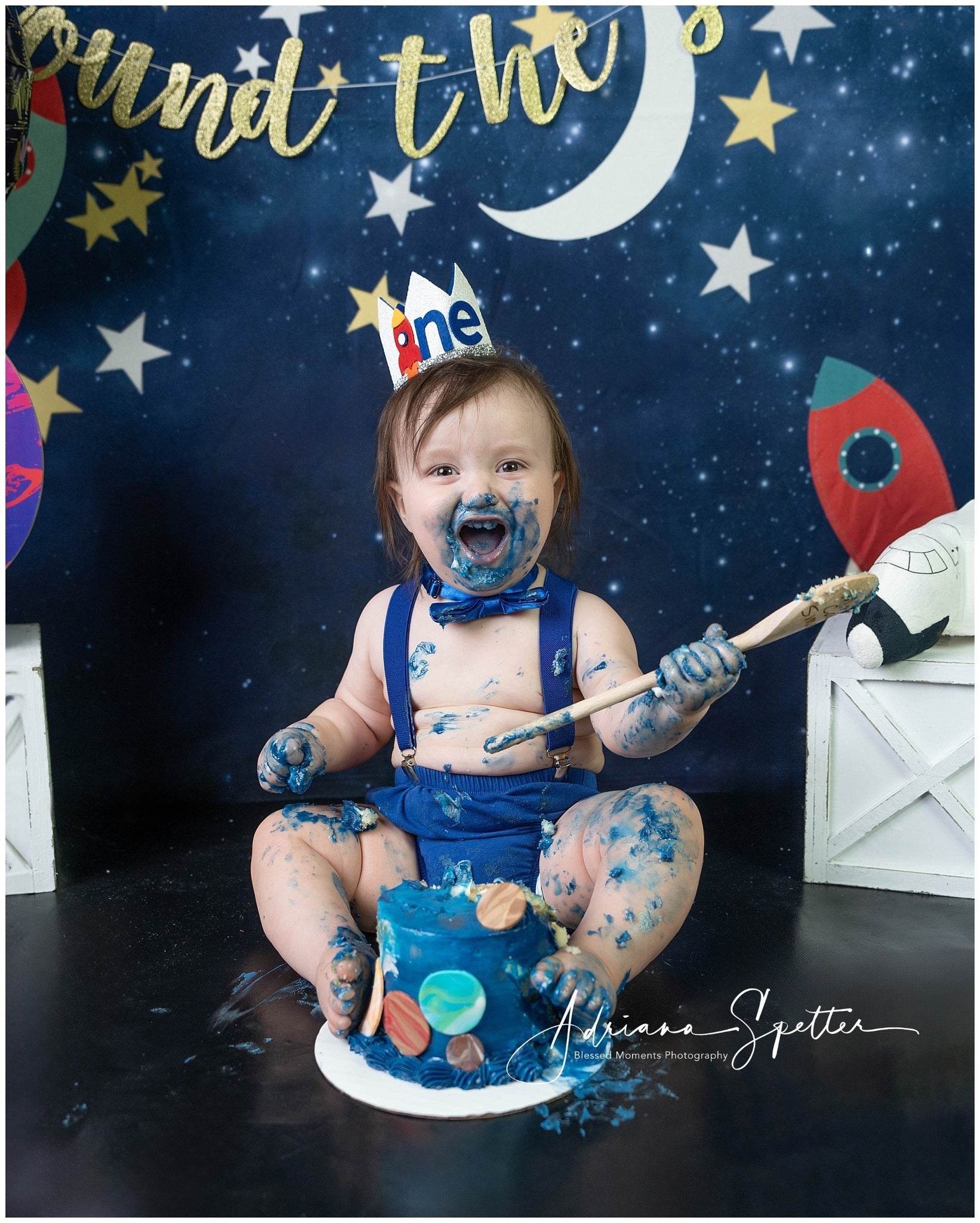 Cake Smash Backdrop Space Adventure Rocket Stars Birthday Backdrop UK MRR10-16