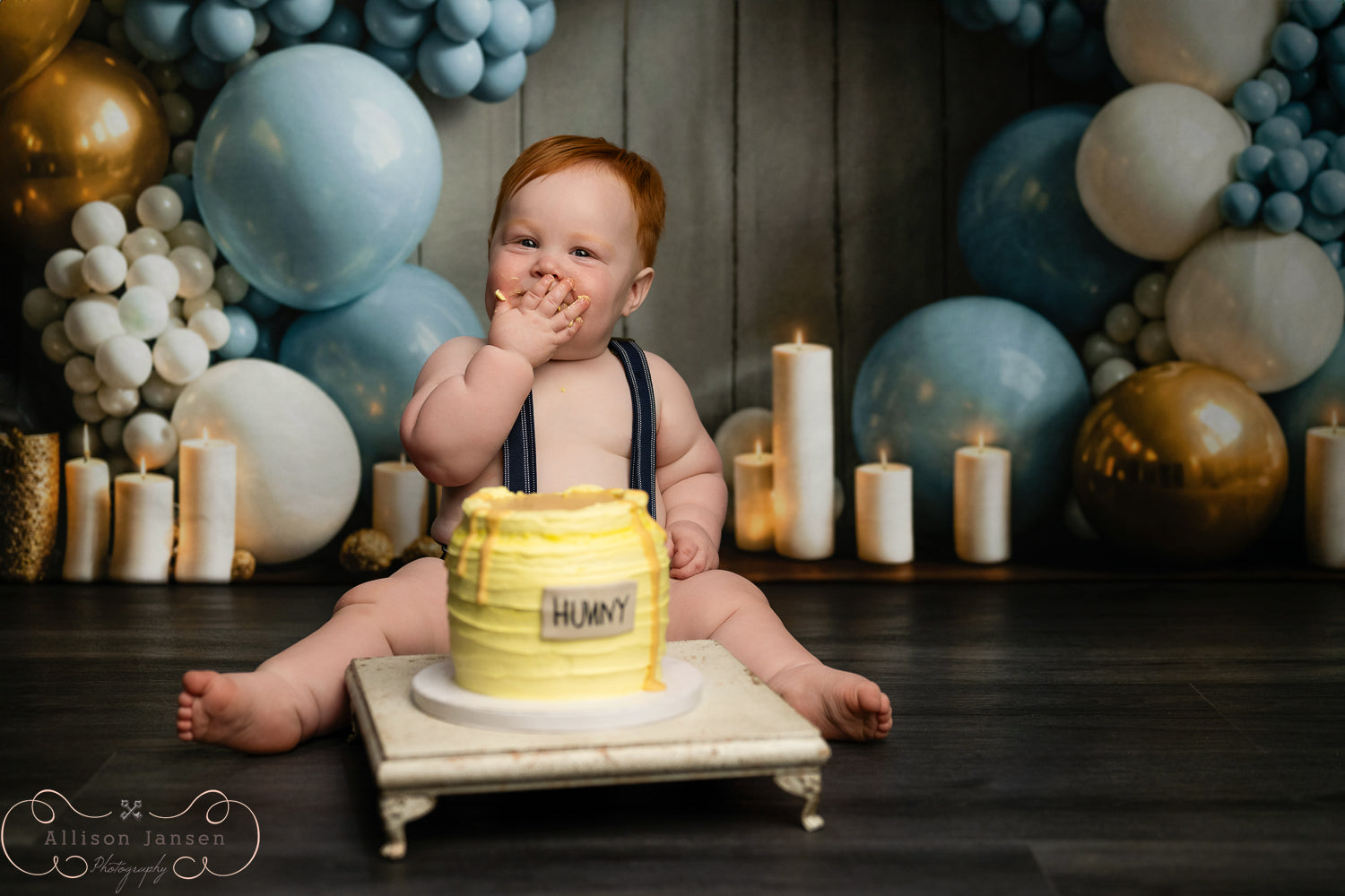 Cake Smash Backdrop Blue Gold Star Balloon Arch Birthday Backdrop UK MRR9-90