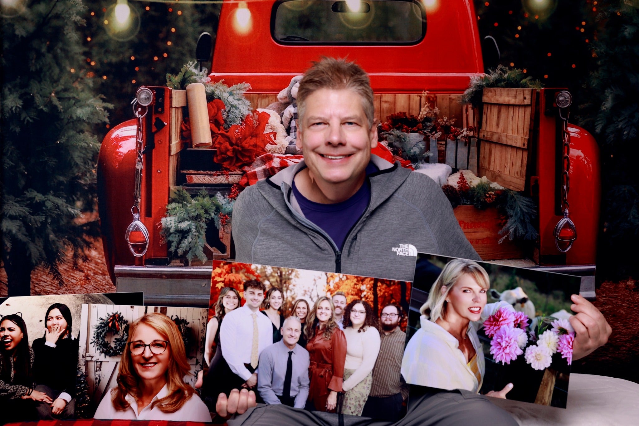 Santa's Christmas Tree Farm Red Truck Backdrop UK M11-60