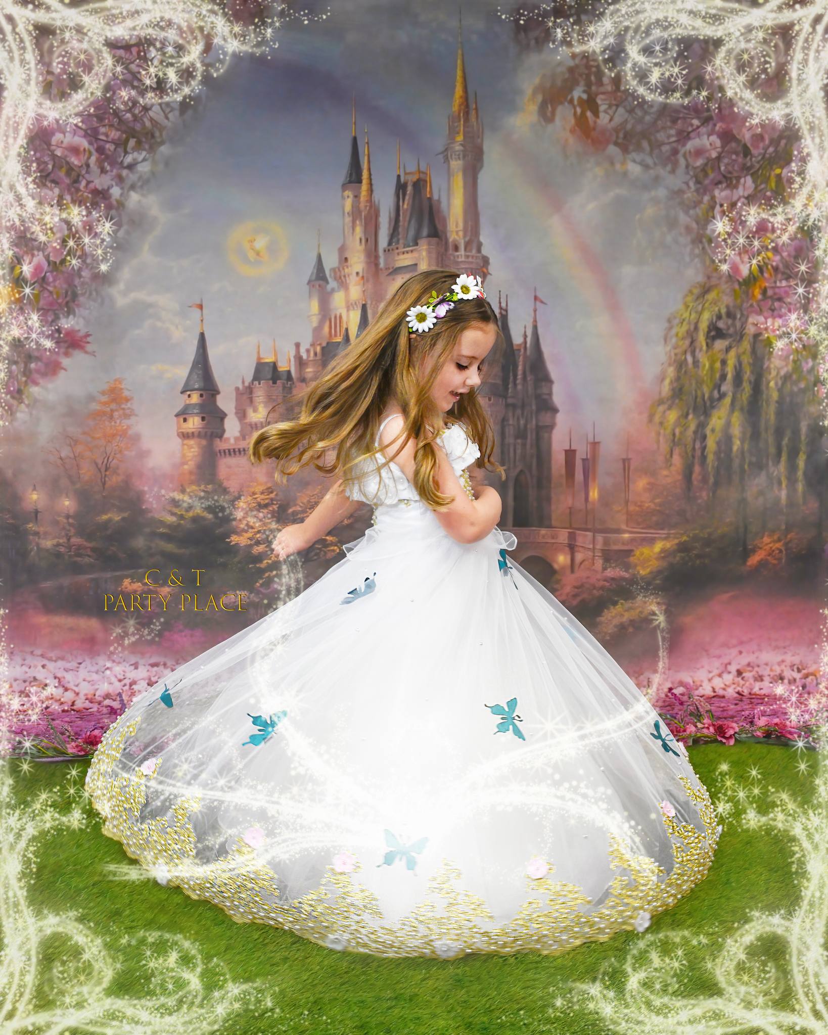 Fantastic Castle Pink Flower Backdrop UK for Photography S-2711