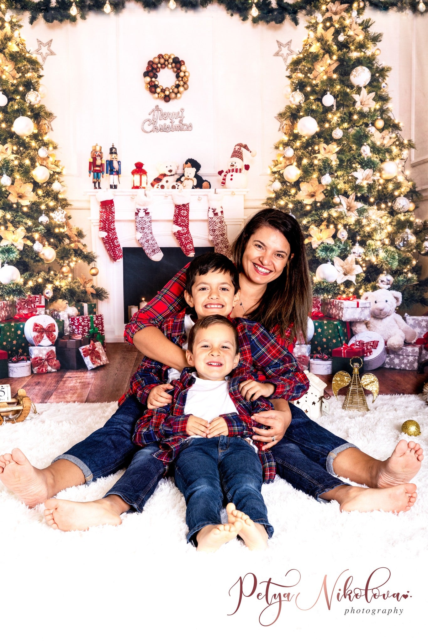 Xmas Tree Decoration Fireplace Backdrop D989