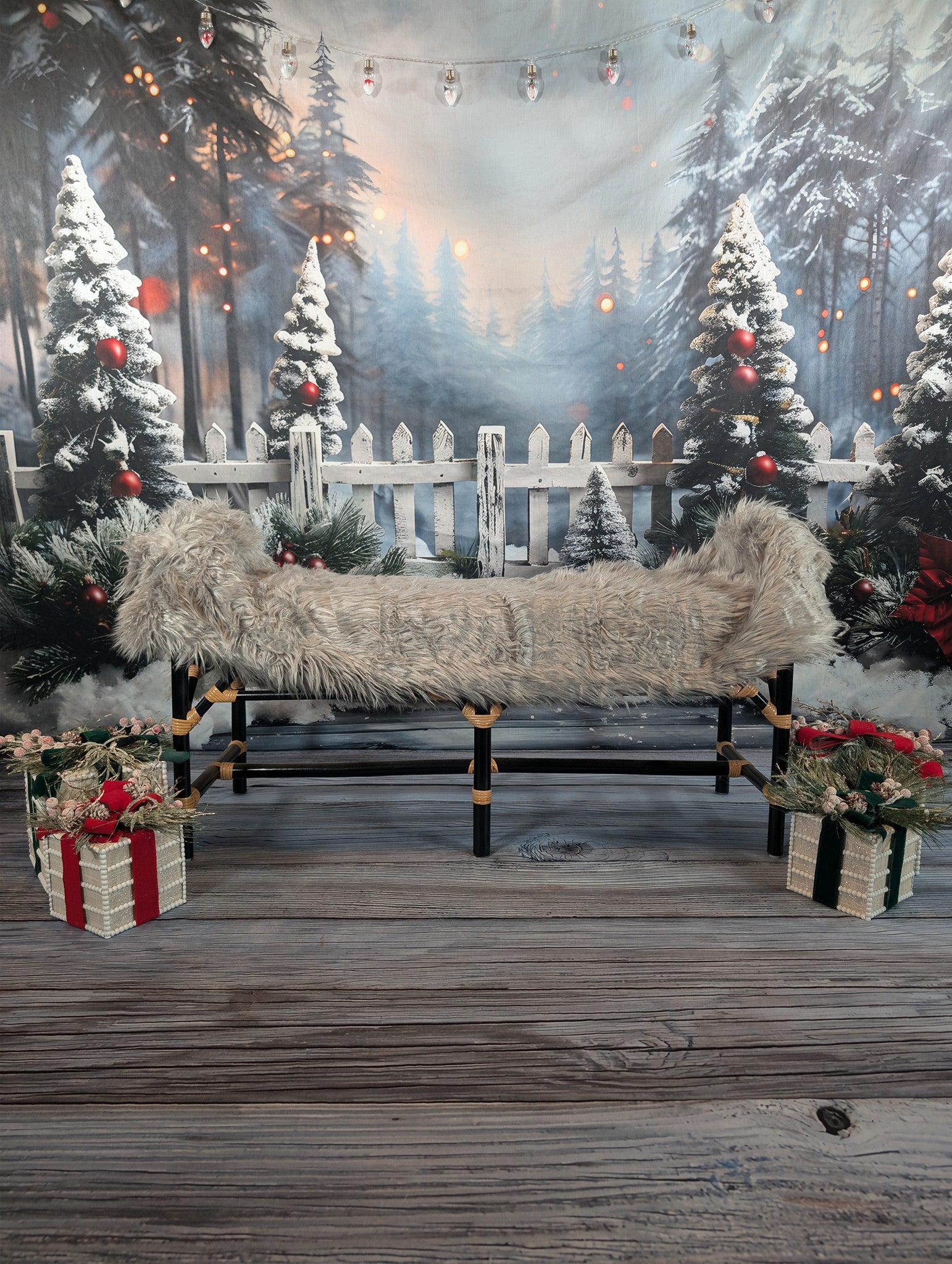 Christmas Snowy Forest Backdrop+Classic Wood Floor Backdrop UK RR8-571