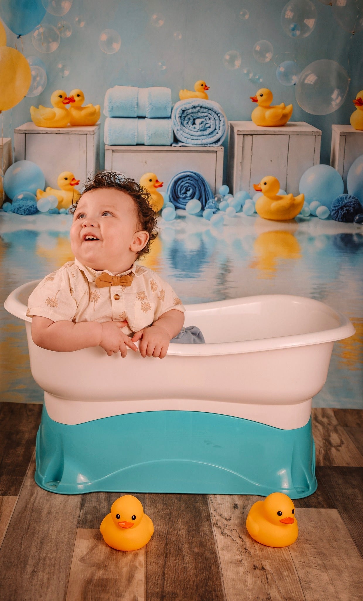 Kids Photo Backdrop Blue Balloons Rubber Duck Bubbles Newborn Backdrop UK MRR9-83