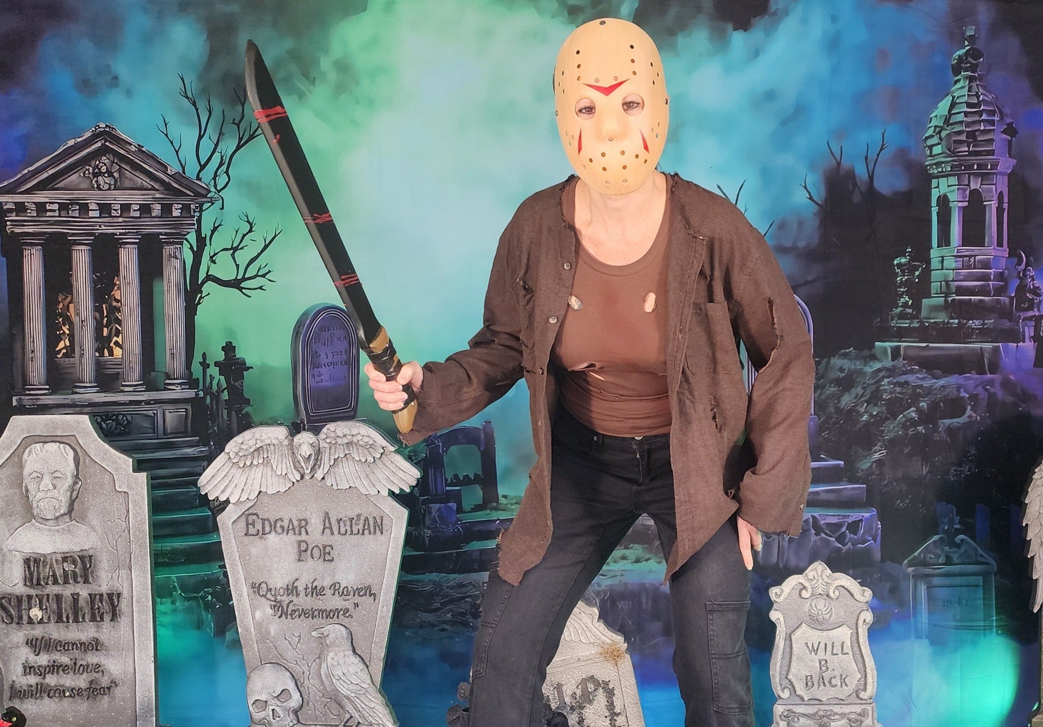 Halloween Graveyard Backdrop Glowing Foggy Tombstones Halloween Backdrop UK MRR8-24