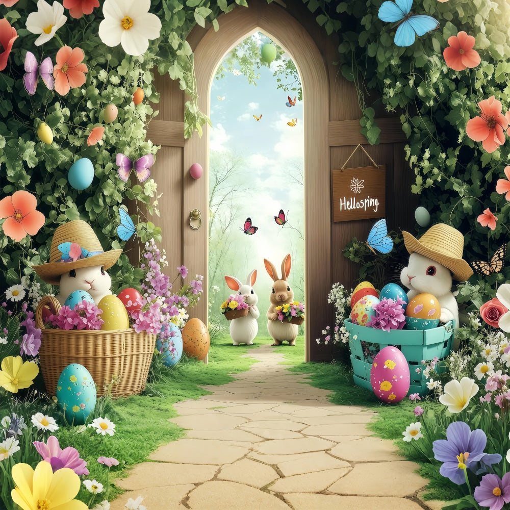Easter Backdrops Spring Butterflies Bunny Gathering Backdrop UK BRP1-245