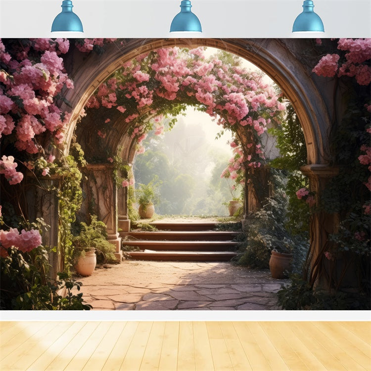Floral Backdrop Photography Tranquil Pink Garden Path Backdrop UK BRP1-338