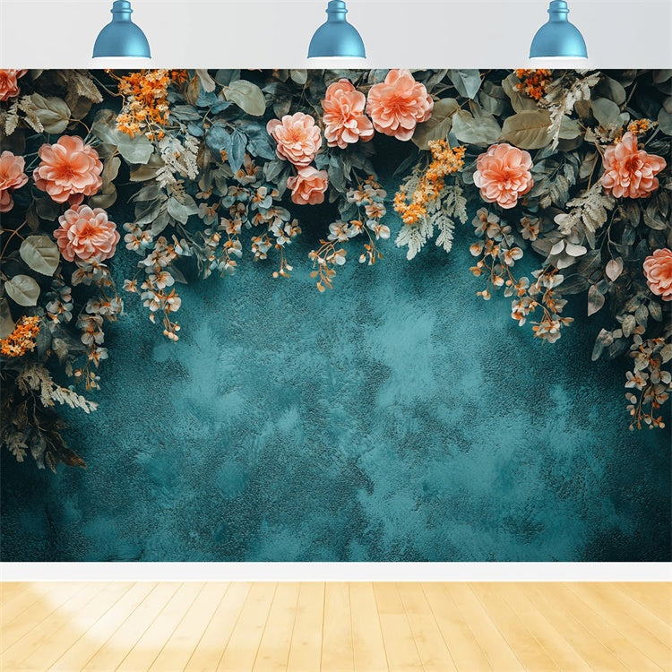Floral Photography Backdrops Textured Teal Wall Flower Backdrop UK BRP1-370