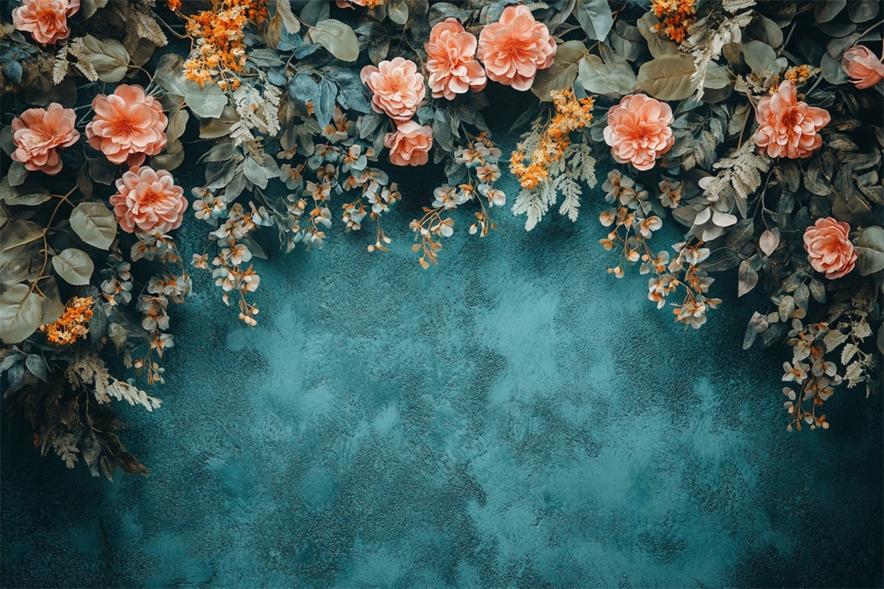 Floral Photography Backdrops Textured Teal Wall Flower Backdrop UK BRP1-370