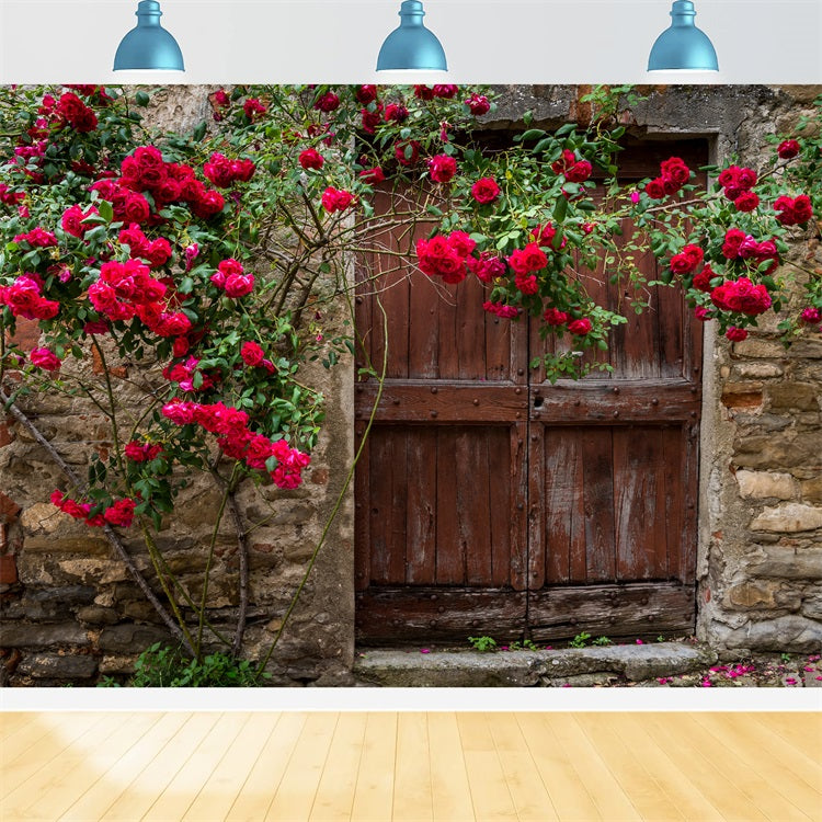 Flower Backdrops Timeworn Red Door Roses Backdrop UK BRP1-518