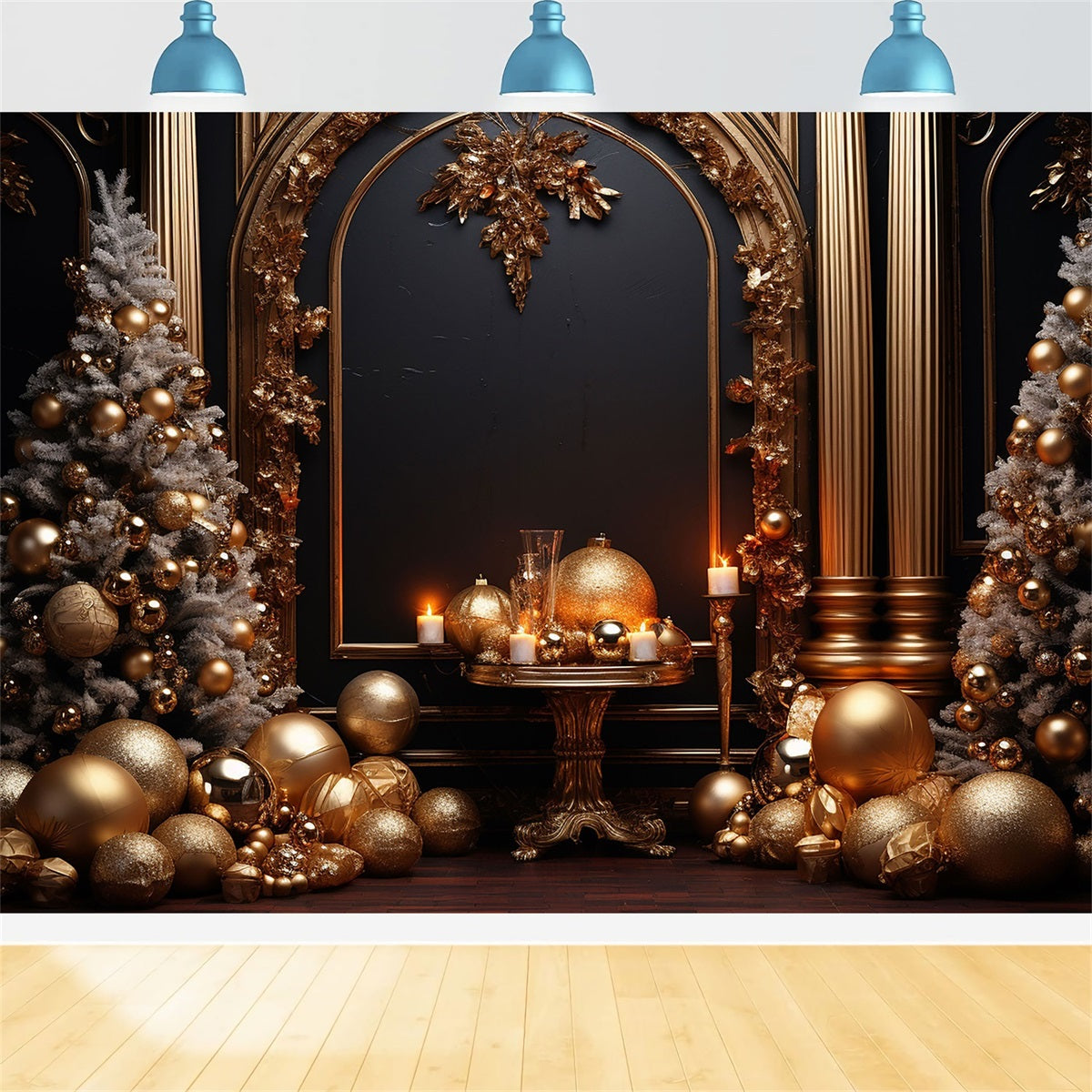 Photography Christmas Backdrops Gold White Ornaments Backdrop UK BRP10-137
