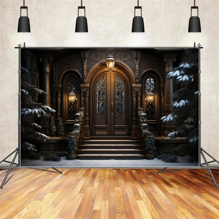 Winter Mystical Mansion Entrance Lantern Glow Backdrop UK BRP10-3