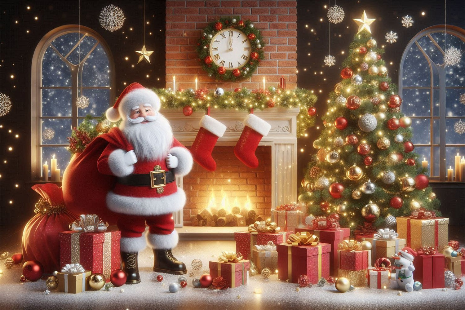Christmas Fireplace Backdrop Santa Present Sack Holiday Backdrop UK BRP11-112