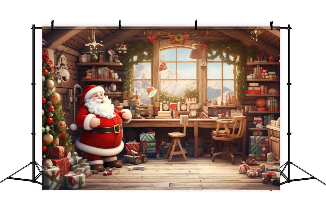 Christmas Window Backdrop Santa's Workshop Gifts Backdrop UK BRP11-117