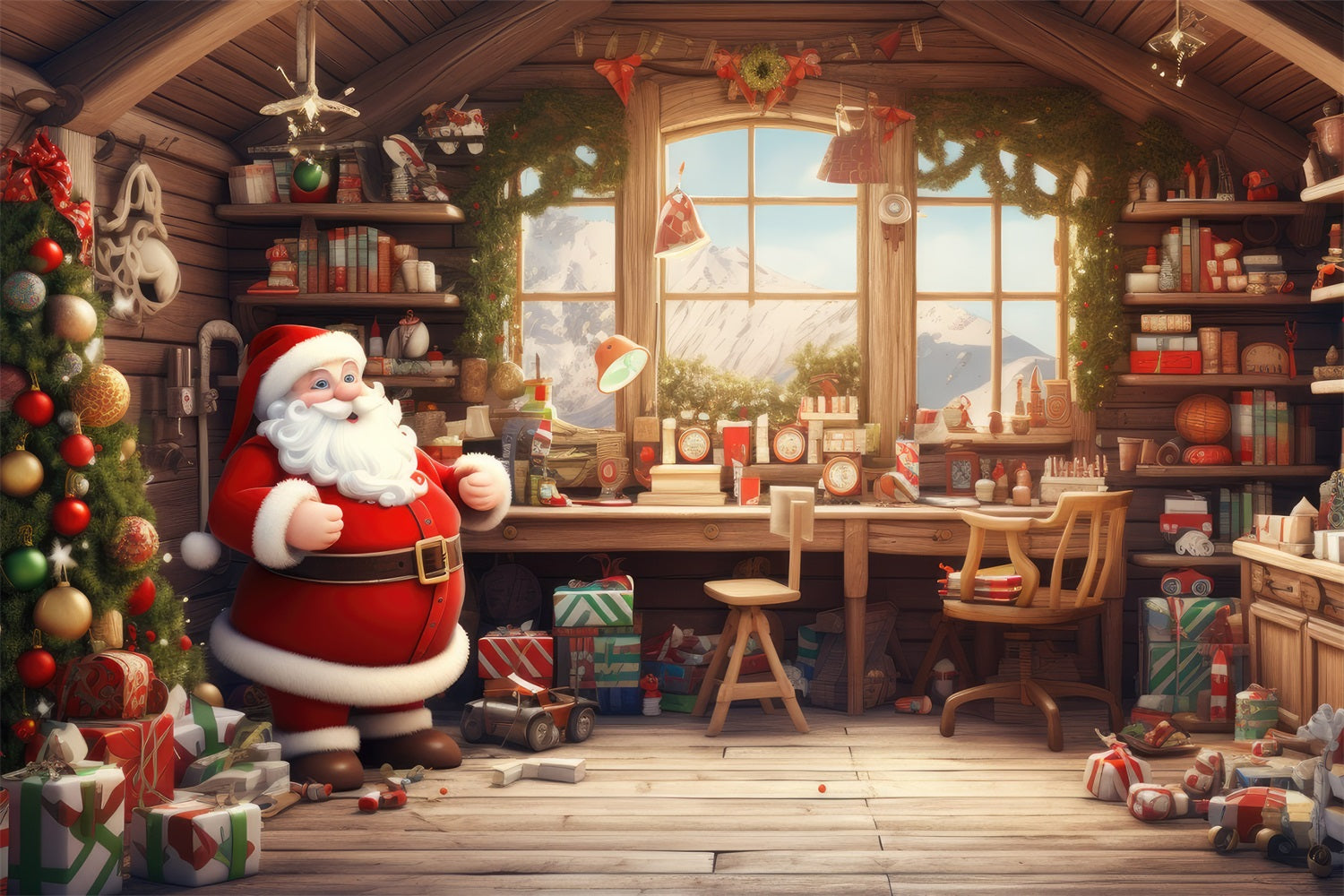 Christmas Window Backdrop Santa's Workshop Gifts Backdrop UK BRP11-117