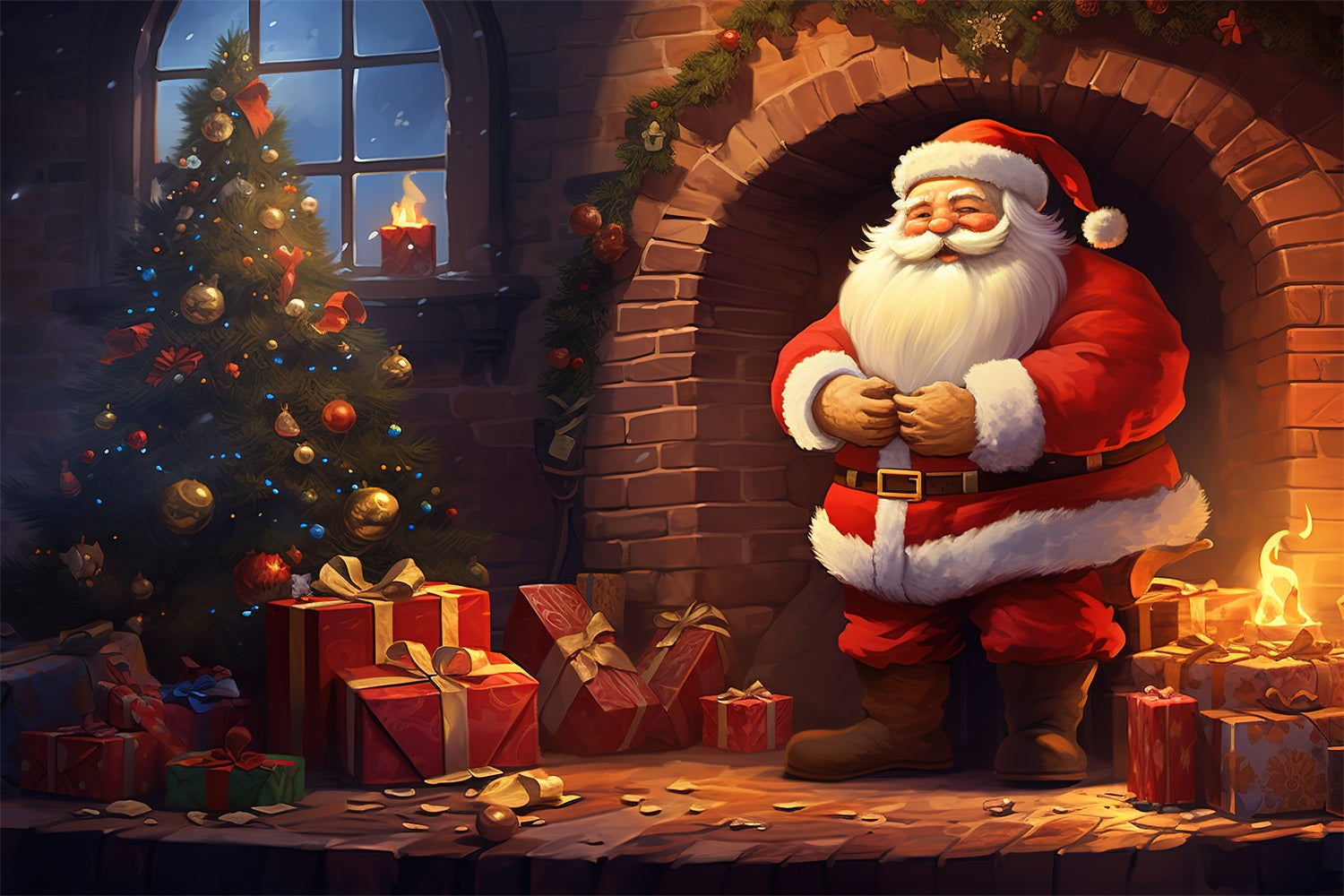 Backdrops Christmas Festive Fireplace Santa Backdrop UK BRP11-118