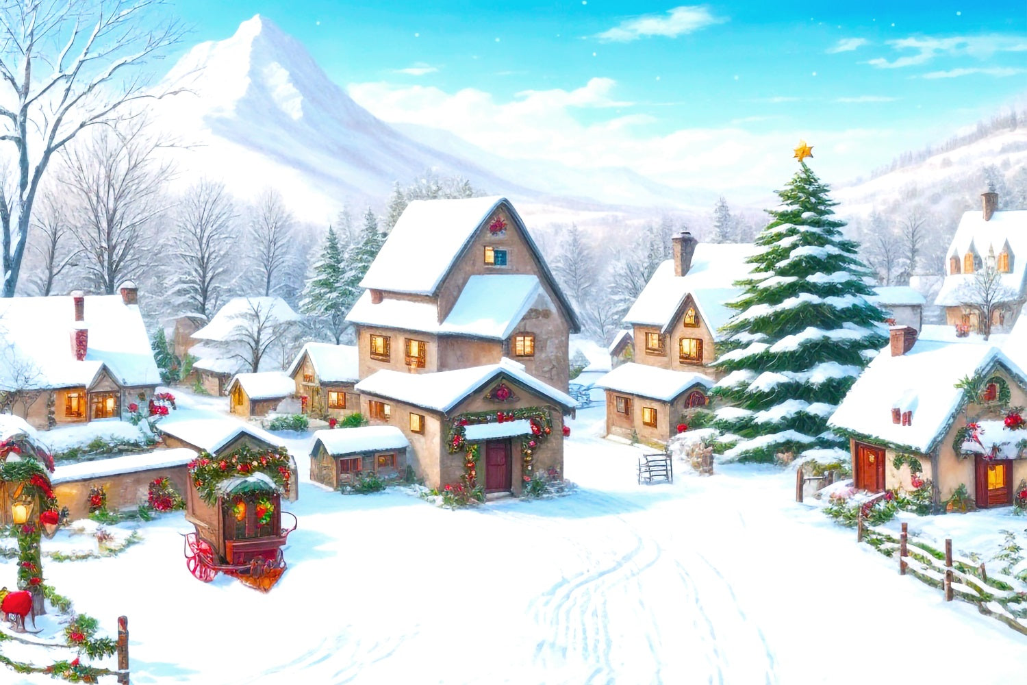 Vintage Christmas Backdrop Snowy Mountain Backdrop UK BRP11-167
