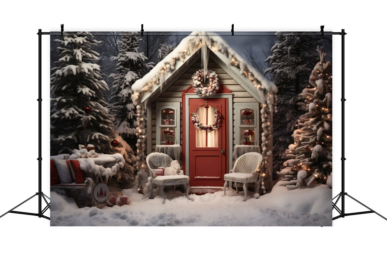 Christmas Backdrop Snowy Cottage Front Porch Backdrop UK BRP11-169