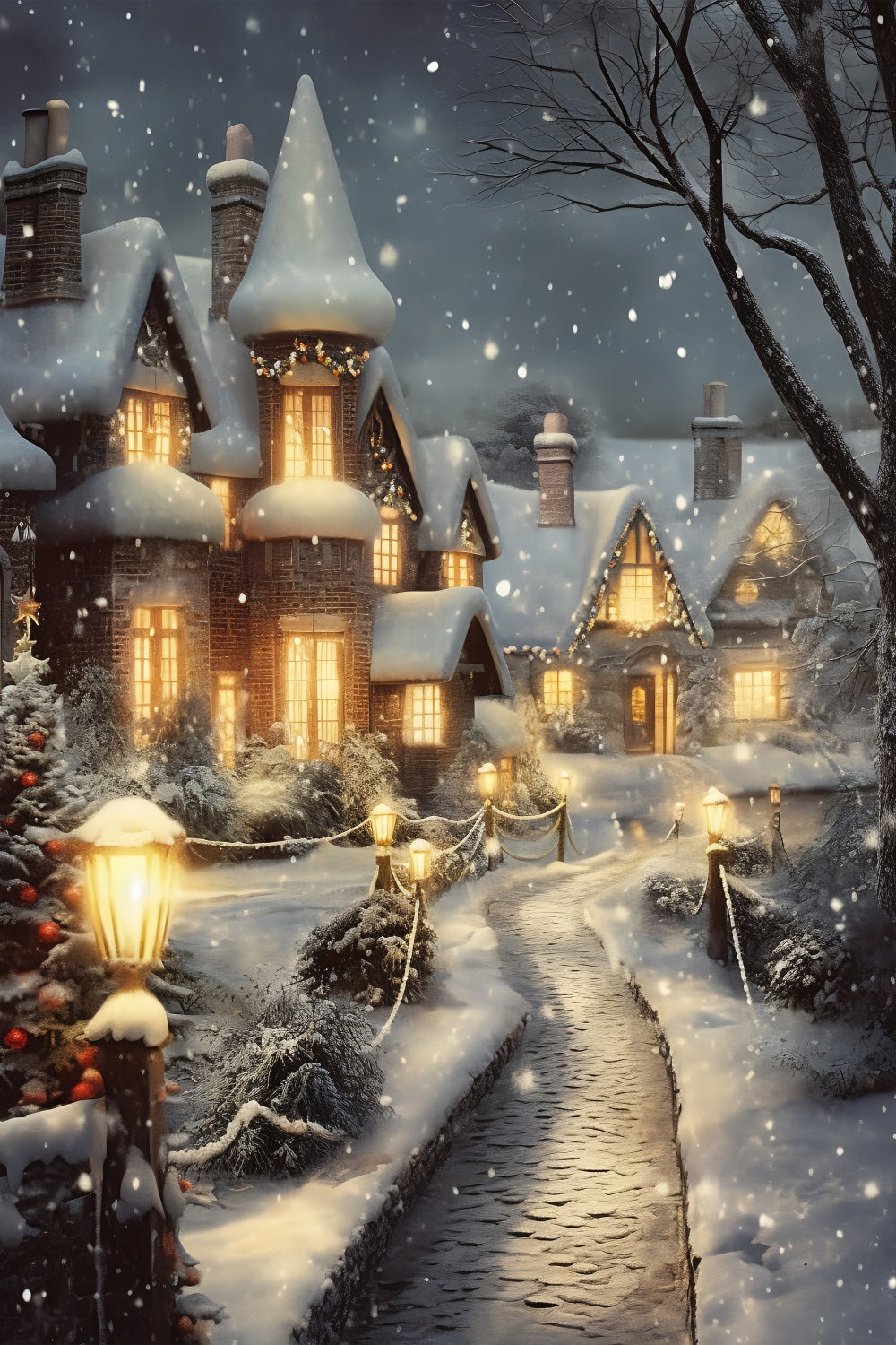 Christmas Village Backdrop Charming Pathway Backdrop UK BRP11-173