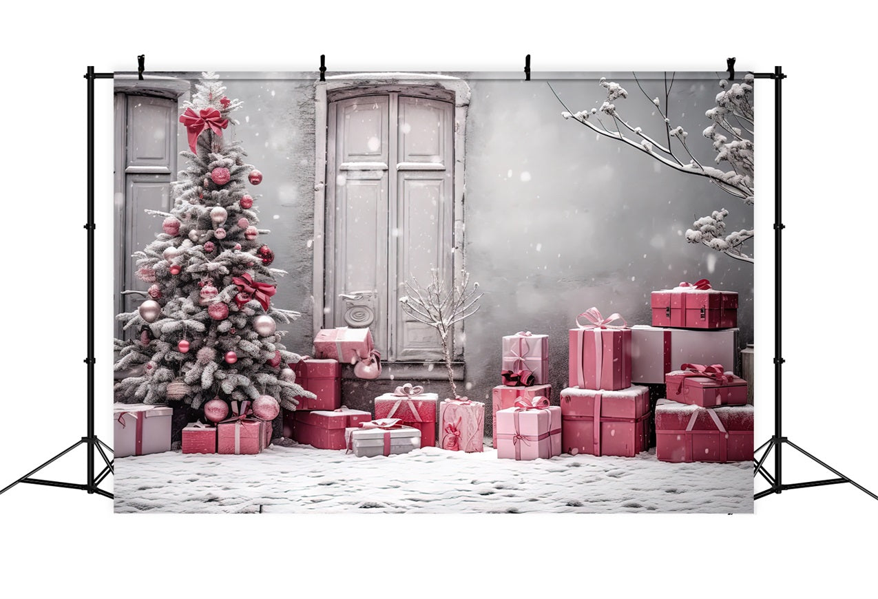 Christmas Snow Backdrop Pink Gift Scene Backdrop UK BRP11-174