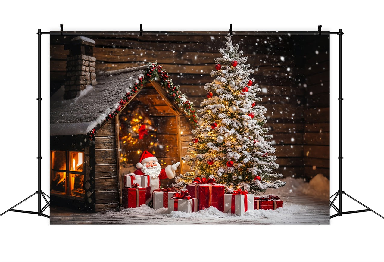 Christmas Tree Backdrop Snowy Santa Claus Cabin Backdrop UK BRP11-179