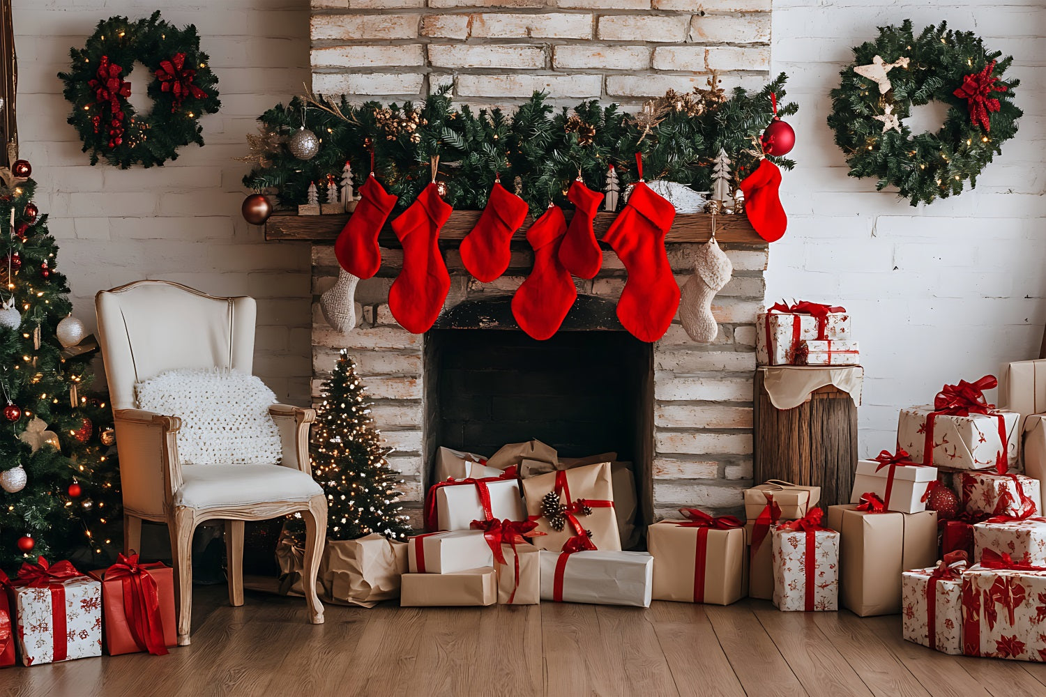 Christmas Fireplace Backdrop Stockings Decor Backdrop UK BRP11-180