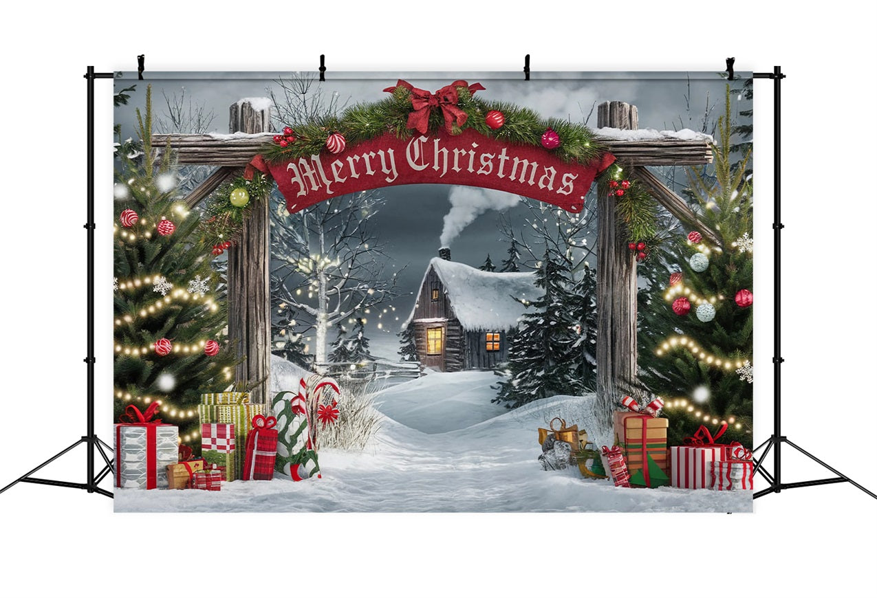 Merry Christmas Backdrop Gateway Cabin Scene Backdrop UK BRP11-181