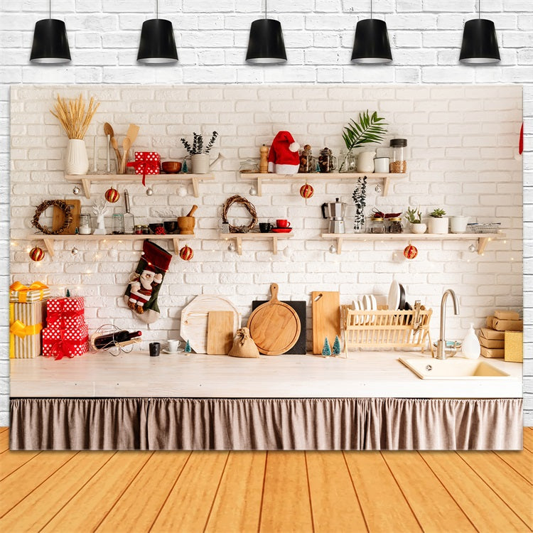 Christmas Kitchen Backdrop Shelf Decorations Backdrop UK BRP11-184