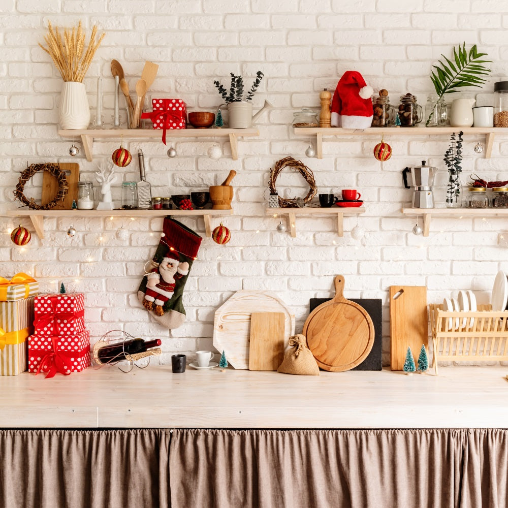 Christmas Kitchen Backdrop Shelf Decorations Backdrop UK BRP11-184