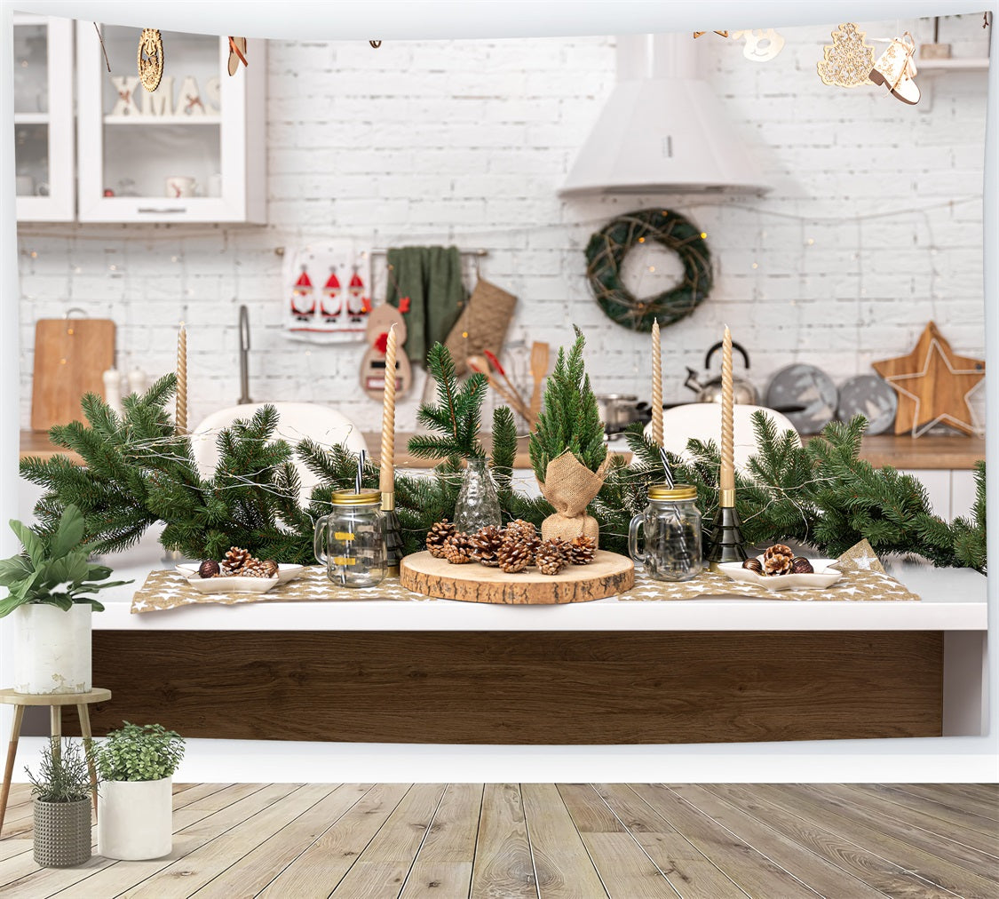 Christmas Photo Backdrop Kitchen Island Pinecones Candles Backdrop UK BRP11-185
