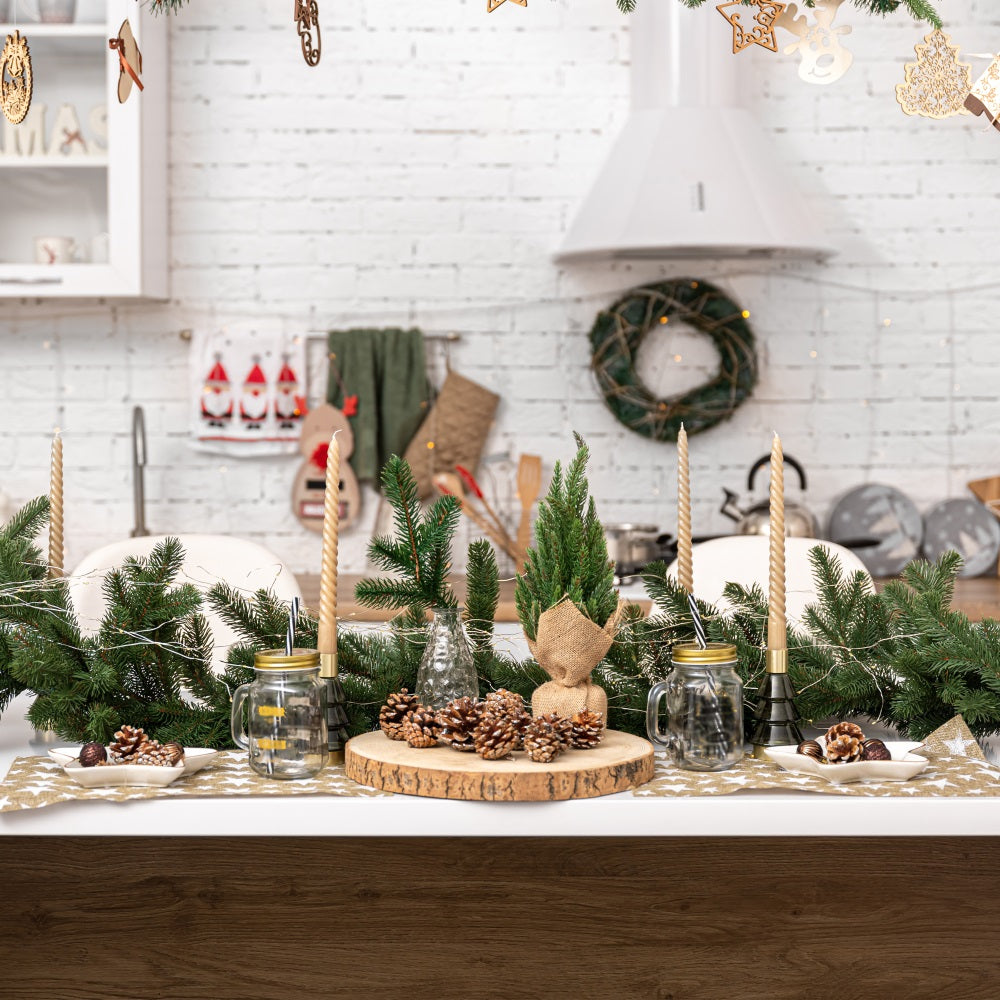 Christmas Photo Backdrop Kitchen Island Pinecones Candles Backdrop UK BRP11-185
