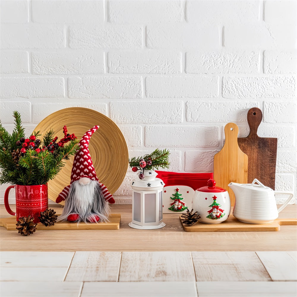 Christmas Photo Backdrops Kitchen Gnome Red Mug Backdrop UK BRP11-189